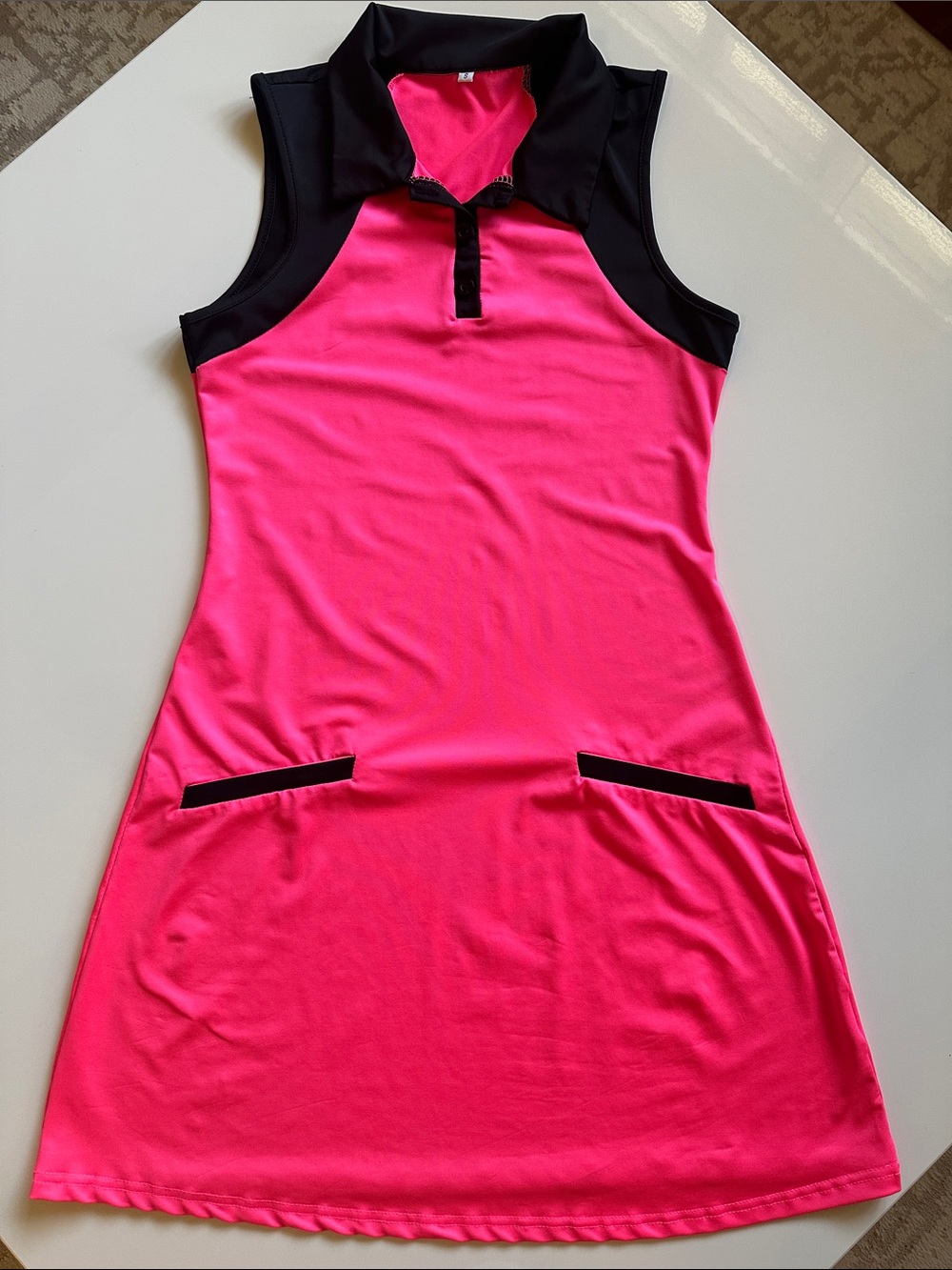 Women’s Sleeveless Hot Pink Golf Dress with Black Trim